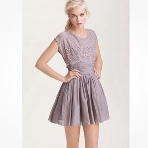 FREE PEOPLE Taupe Eyelet Garden Day Mini Dress